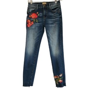 DRIFTWOOD Jackie Vibrant Embroidered Skinny Ankle Jeans Size 24 Stretch Floral